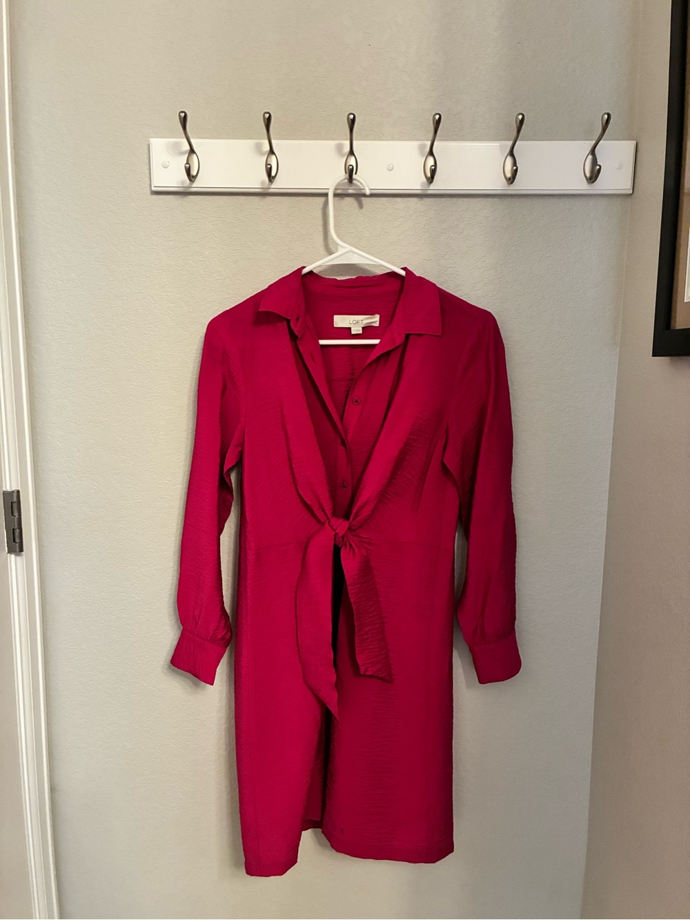 LOFT Fuchsia Tie-Front Shirt Dress